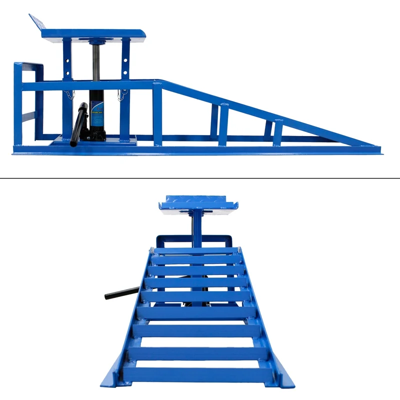 Auffahrrampe 2er Set mit hydraulischem Wagenheber Maximale Belastbar 2000 kg aus Stahl