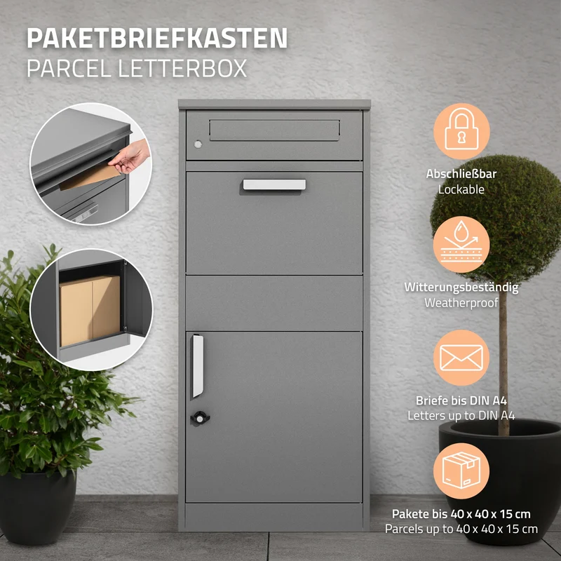 Paketbriefkasten 50x112x37 cm Grau aus verzinktem Stahl ML-Design