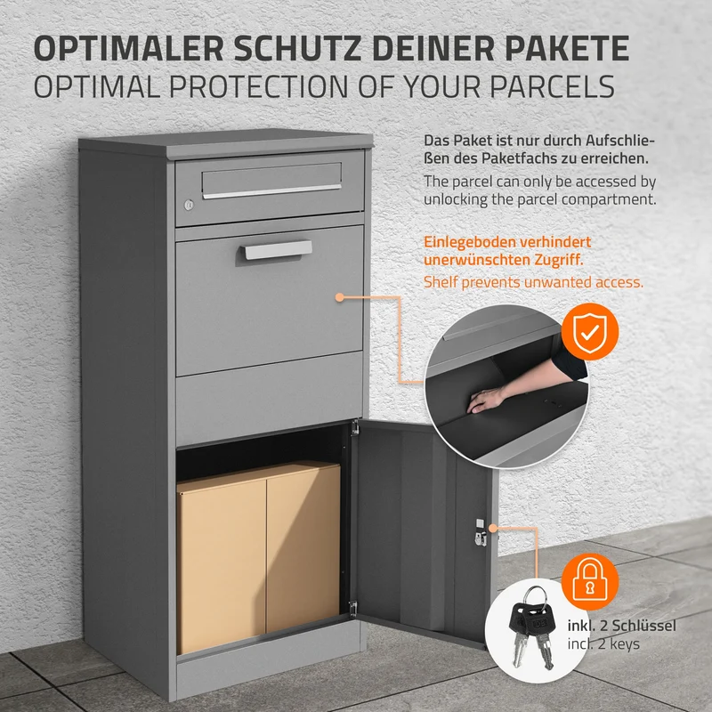 Paketbriefkasten 50x112x37 cm Grau aus verzinktem Stahl ML-Design