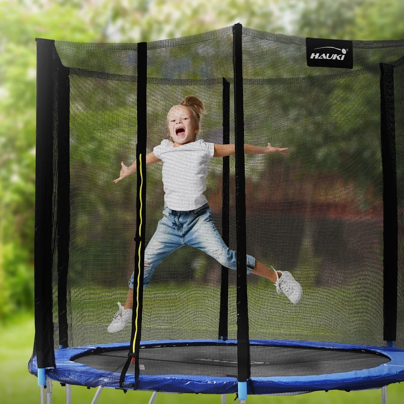 Trampolin Ø183 cm mit Sicherheitsnetz, Leiter und gepolsterten Stangen Blau bis 100kg HAUKI