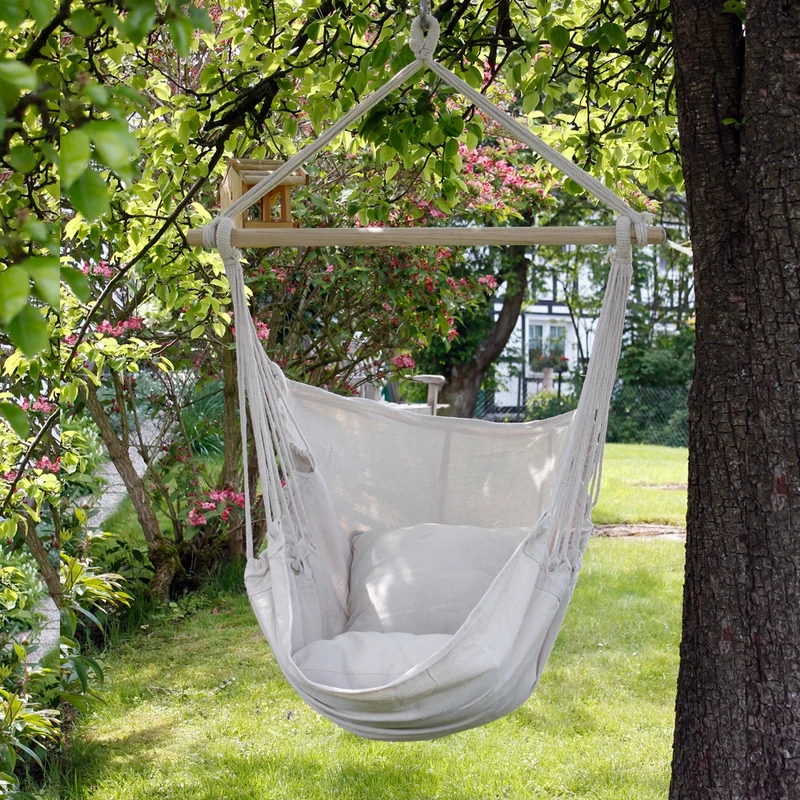 Hängesessel 208 cm Beige aus Baumwolle bis 120kg inkl. Gestell