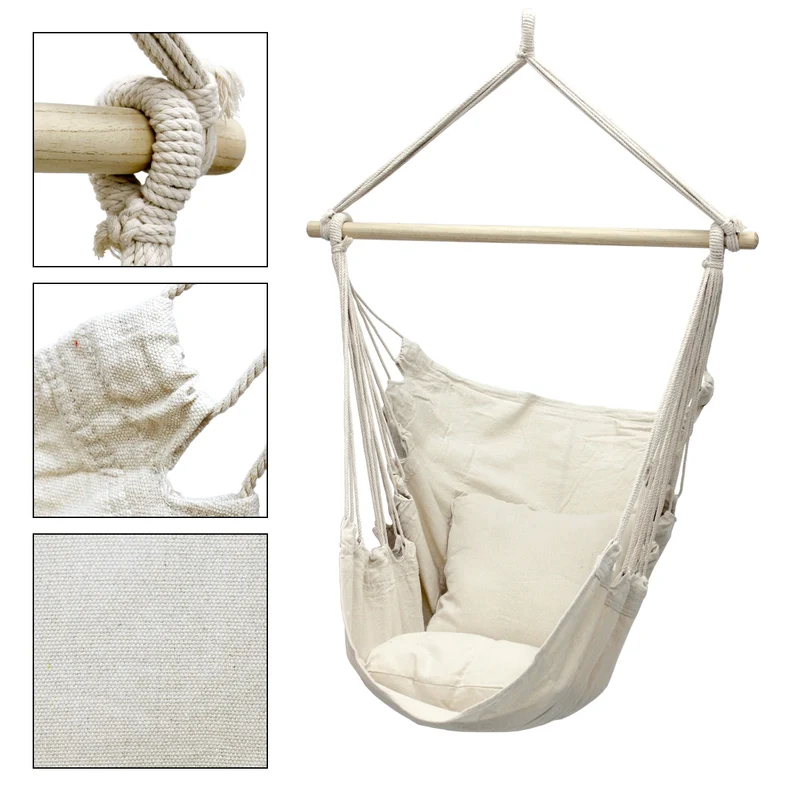 Hängesessel 208 cm Beige aus Baumwolle bis 120kg inkl. Gestell