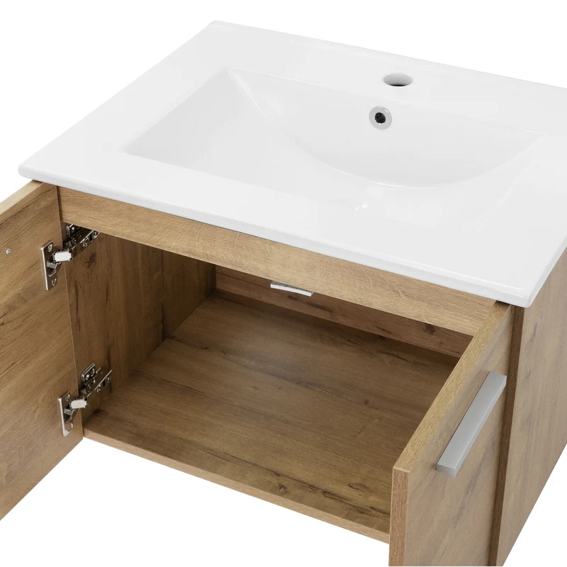 Badmöbel Badezimmermöbel Set 2-Teilig Unterschrank Waschbecken 61x42x46,5 cm Optik in Roteiche ML-Design