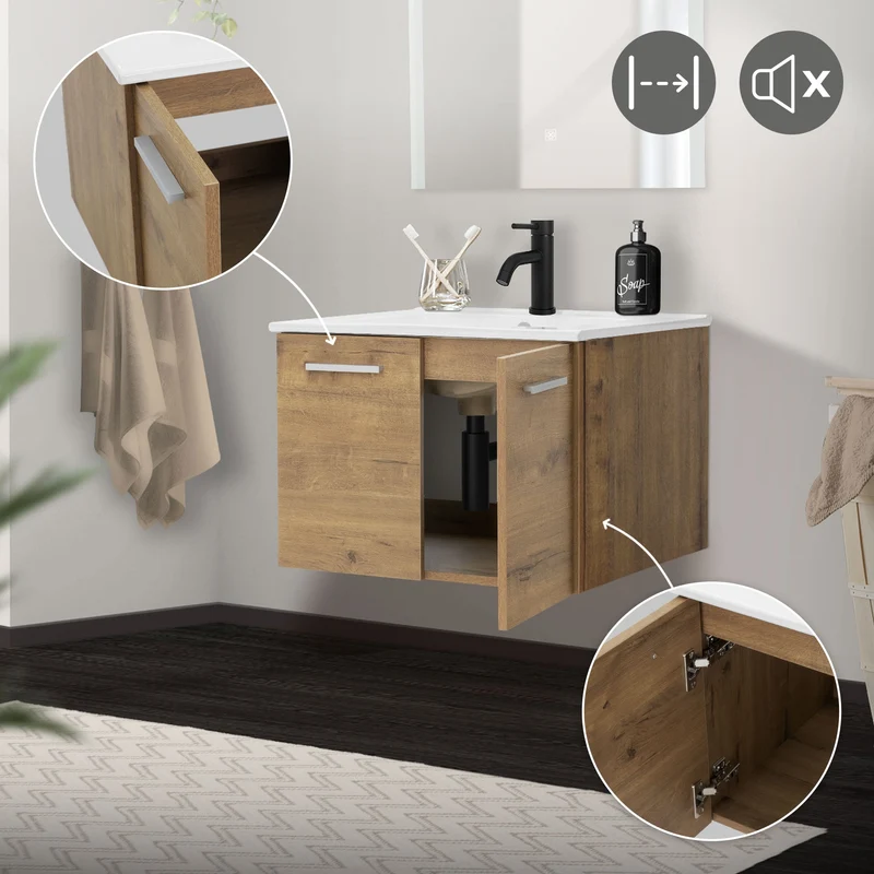 Badmöbel Badezimmermöbel Set 2-Teilig Unterschrank Waschbecken 61x42x46,5 cm Optik in Roteiche ML-Design