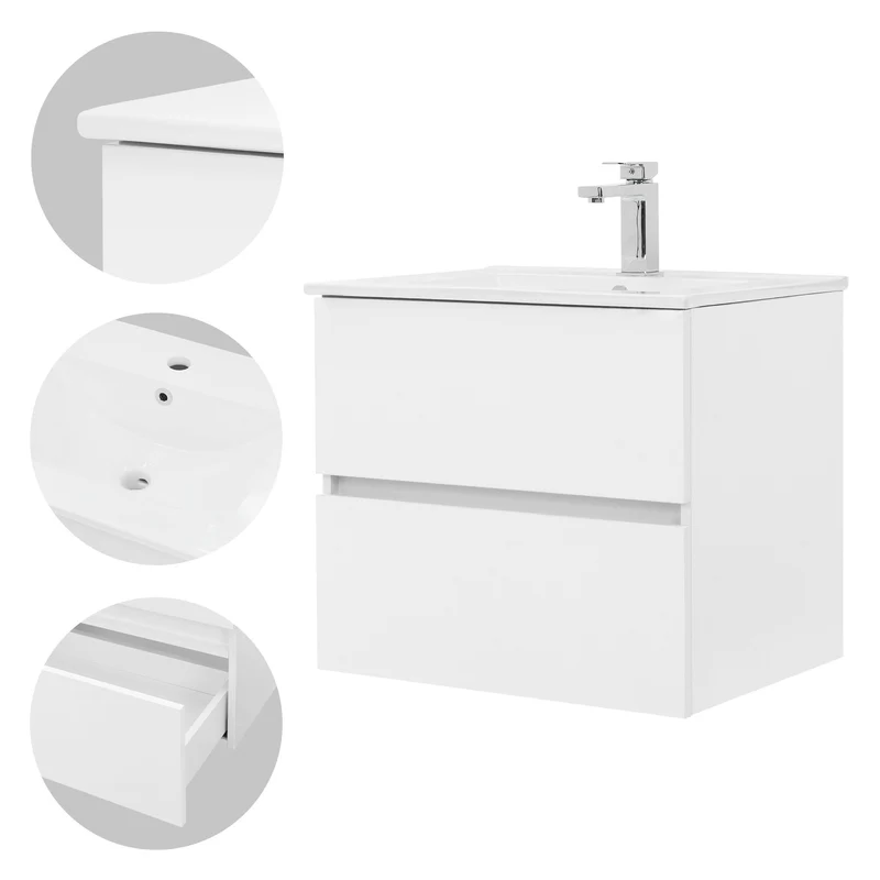 Badmöbel Badezimmermöbel Set 2-Teilig Unterschrank Waschbecken 61x53,5x46,5 cm in Weiß ML-Design