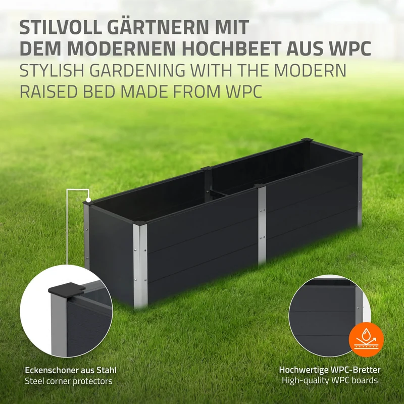 Hochbeet 200x50x54 cm Anthrazit aus WPC ML-Design