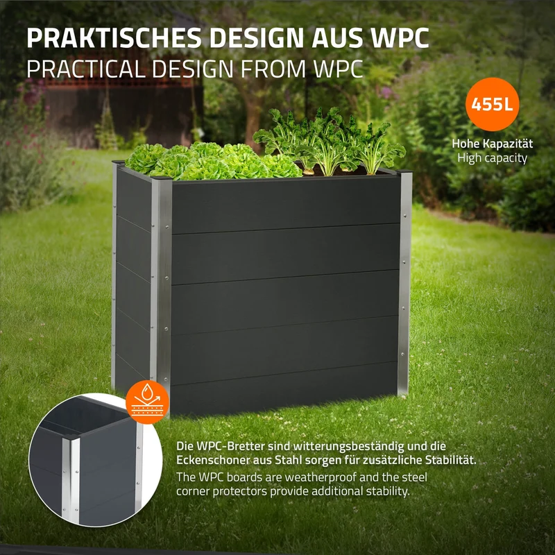 Hochbeet 100x50x91 cm Anthrazit aus WPC ML-Design
