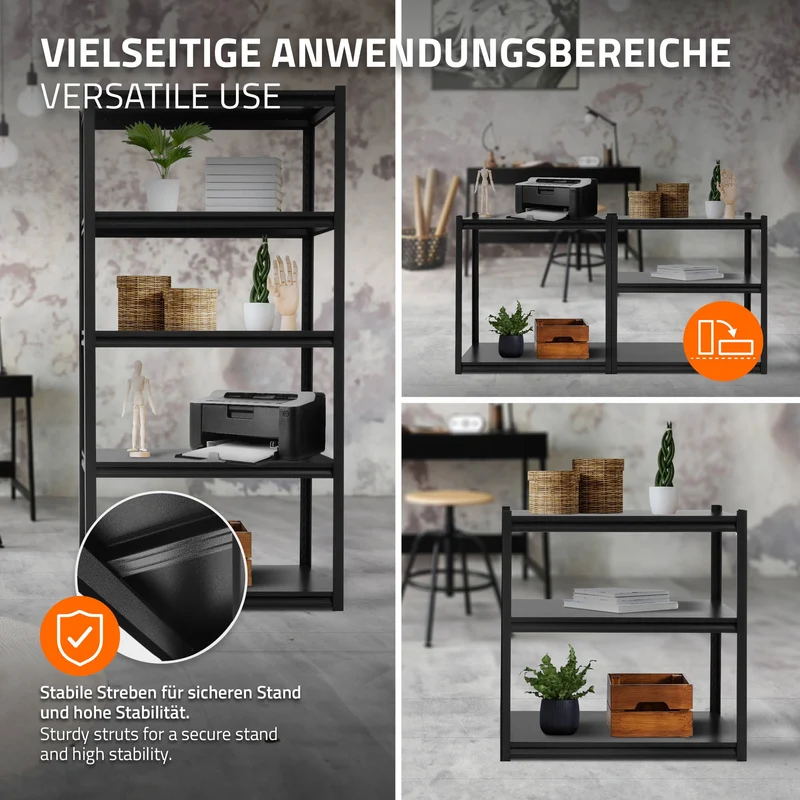 Schwerlastregal 183x90x40 cm Schwarz aus Metall inkl. 5 Böden ML-Design