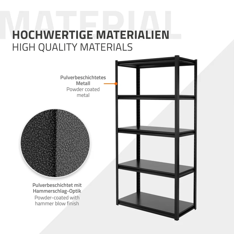 Schwerlastregal 183x90x40 cm Schwarz aus Metall inkl. 5 Böden ML-Design