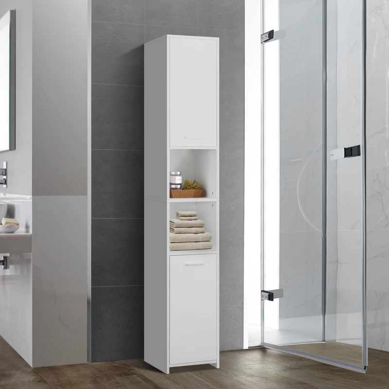 Badmöbel Badezimmermöbel Set 5-Teilig Spiegelschrank Hochschrank Unterschrank Midischrank Hängeschrank in Weiß ML-Design
