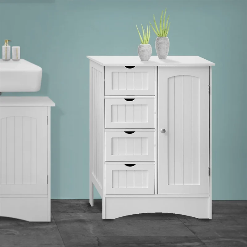 Badmöbel Set 4-Teilig Landhausstil Weiß aus Holz ML-Design