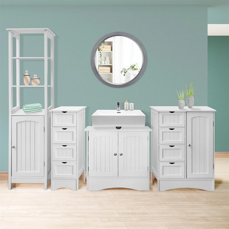 Badmöbel Set 4-Teilig Landhausstil Weiß aus Holz ML-Design