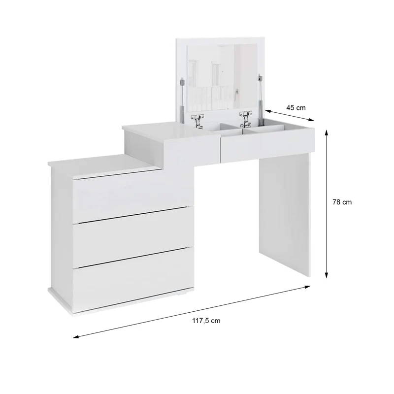 Schminktisch Frisiertisch 117,5x78x45 cm in Weiß mit Klappspiegel, 4 Schubladen & Hocker ML-Design