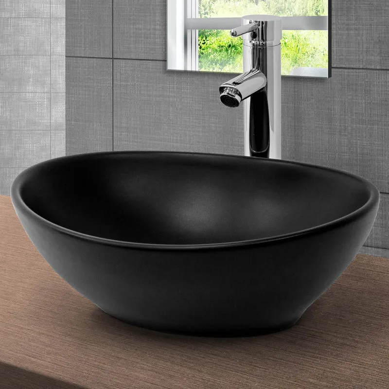 Waschbecken inkl. Ablaufgarnitur Silber ohne Überlauf 41x33,5x14,5 cm Schwarz aus Keramik LuxeBath