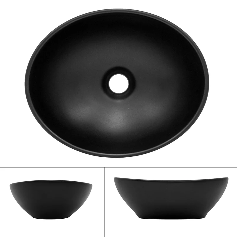 Waschbecken inkl. Ablaufgarnitur Silber ohne Überlauf 41x33,5x14,5 cm Schwarz aus Keramik LuxeBath