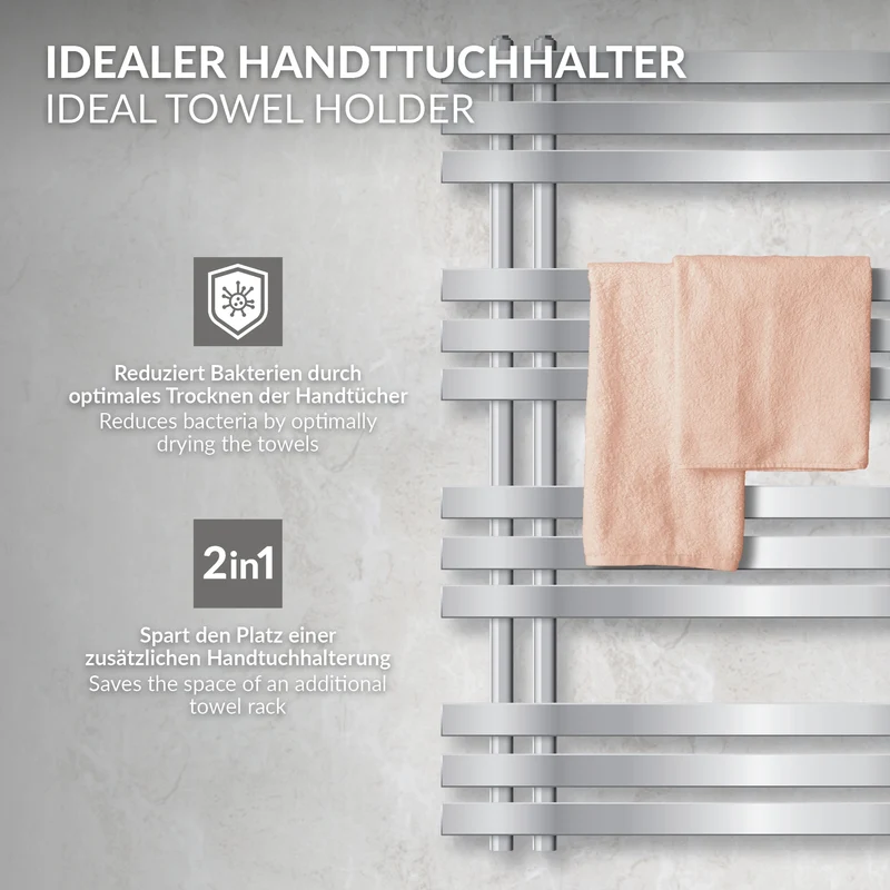 Badheizkörper Mittelanschluss 500x1000 mm Chrome mit Boden Anschlussgarnitur LuxeBath
