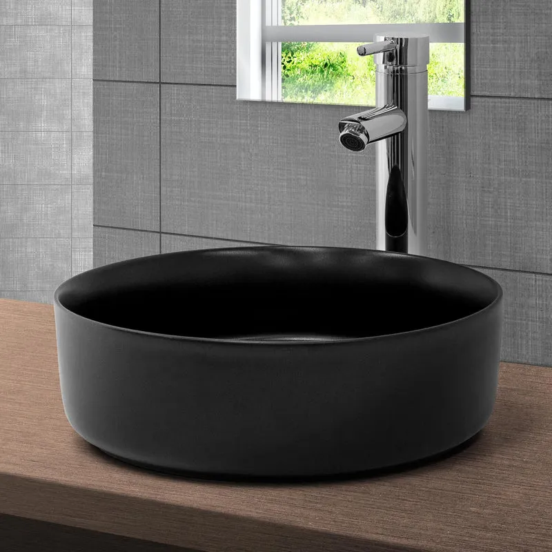 Waschbecken inkl. Ablaufgarnitur ohne Überlauf Ø 36x12 cm Schwarz aus Keramik LuxeBath