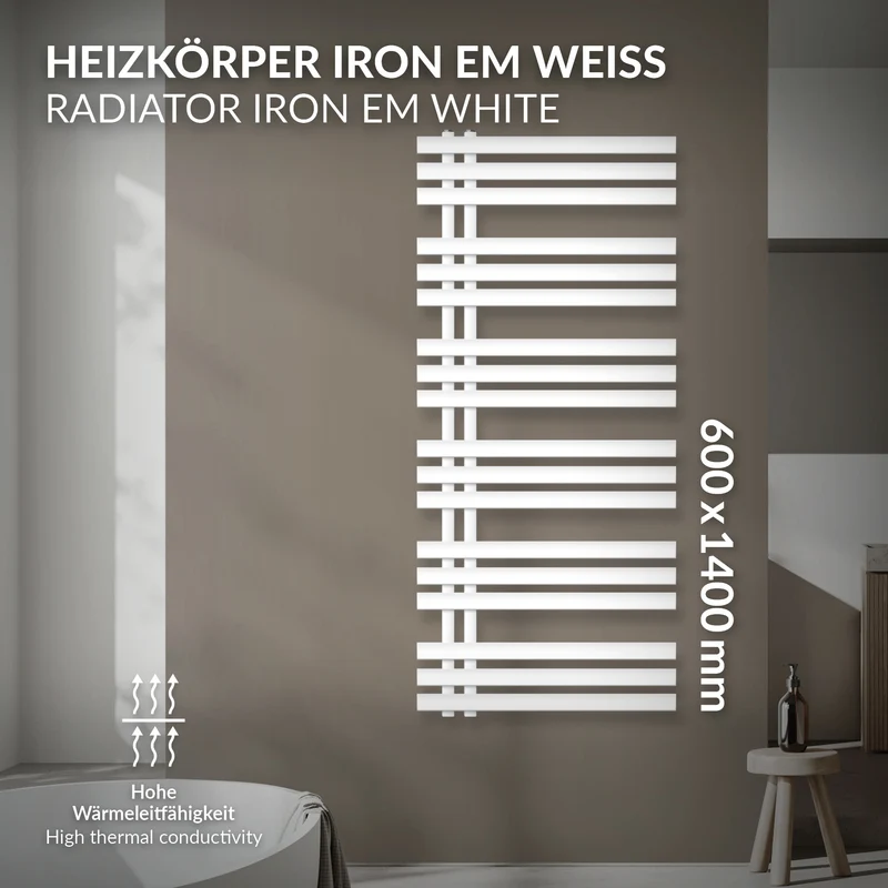 Design Badheizkörper Iron EM 600x1400 mm Weiß Luxe Bath