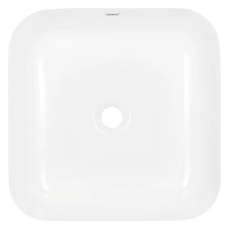 Waschbecken inkl. Ablaufgarnitur Silber ohne Überlauf 39x39x14 cm Weiß aus Keramik LuxeBath