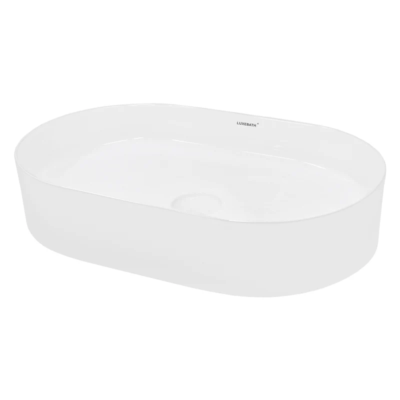 Waschbecken inkl. Ablaufgarnitur Silber ohne Überlauf 60,5x38x12,5 cm Weiß aus Keramik LuxeBath