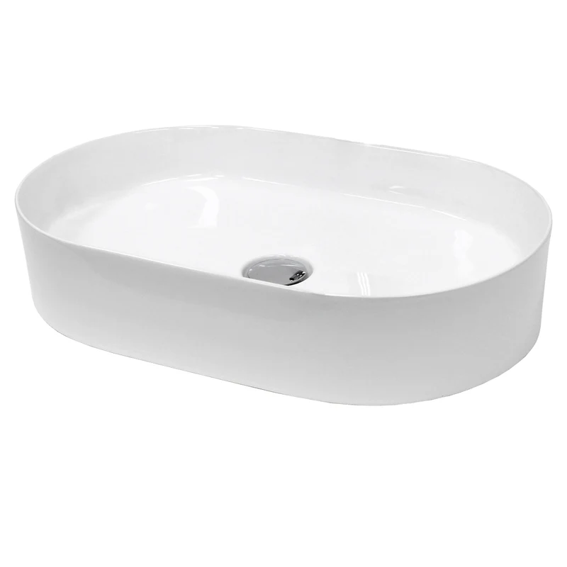 Waschbecken inkl. Ablaufgarnitur Silber ohne Überlauf 60,5x38x12,5 cm Weiß aus Keramik LuxeBath