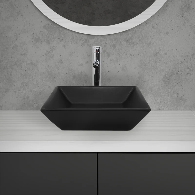 Waschbecken inkl. Ablaufgarnitur Schwarz ohne Überlauf 41x41x12 cm Schwarz aus Keramik ML-Design