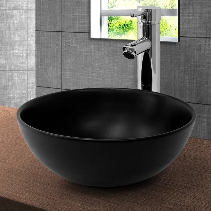 Waschbecken inkl. Ablaufgarnitur ohne Überlauf Ø 32x13,5 cm Schwarz aus Keramik LuxeBath