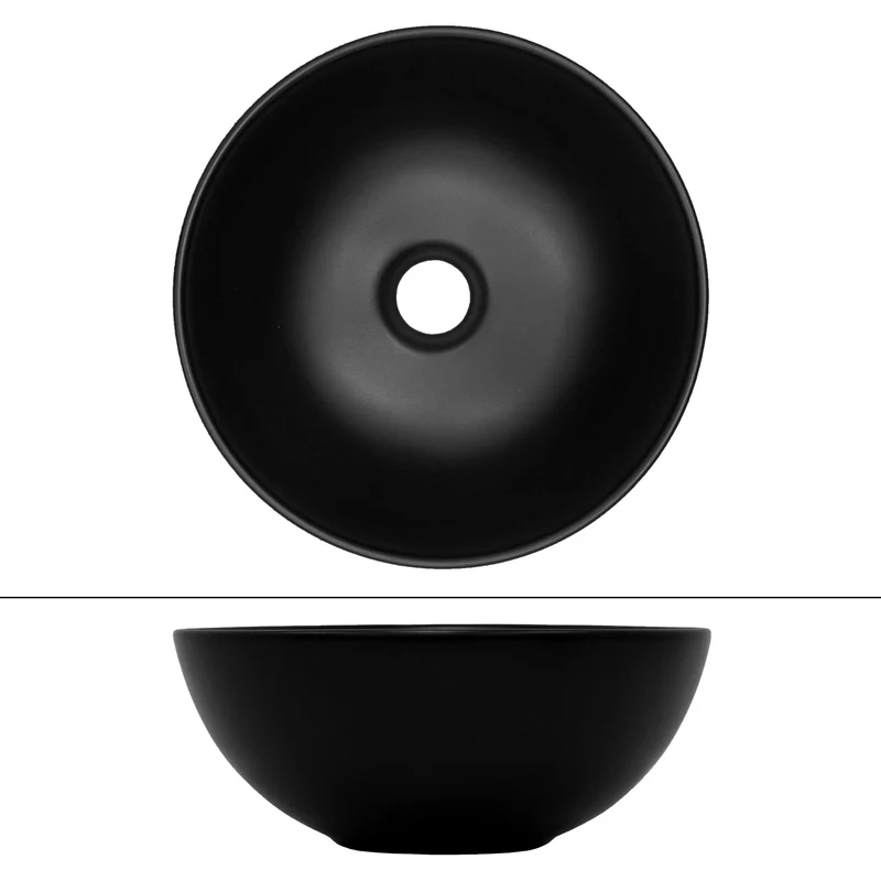 Waschbecken inkl. Ablaufgarnitur ohne Überlauf Ø 32x13,5 cm Schwarz aus Keramik LuxeBath