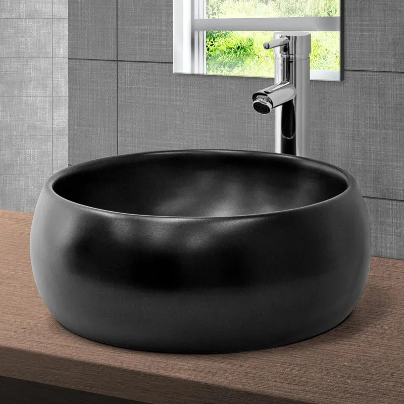 Waschbecken inkl. Ablaufgarnitur ohne Überlauf Ø 40x15,5 cm Schwarz aus Keramik ML-Design