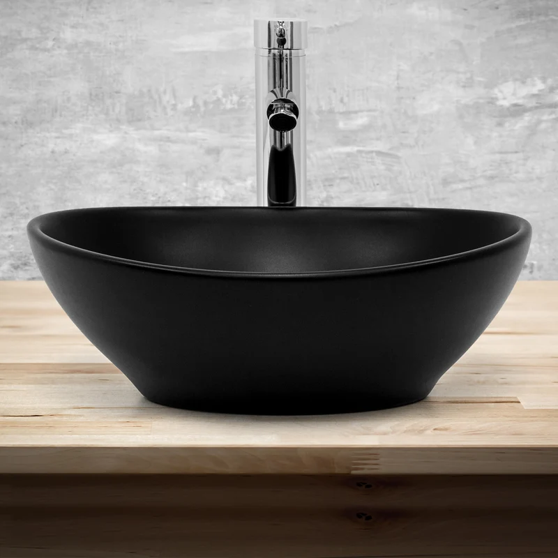 Waschbecken inkl. Ablaufgarnitur Schwarz ohne Überlauf 41x33,5x14,5 cm Schwarz aus Keramik LuxeBath