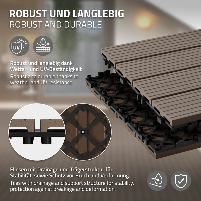 5er Pack WPC Bodenplatte 60x30 dunkelbraun