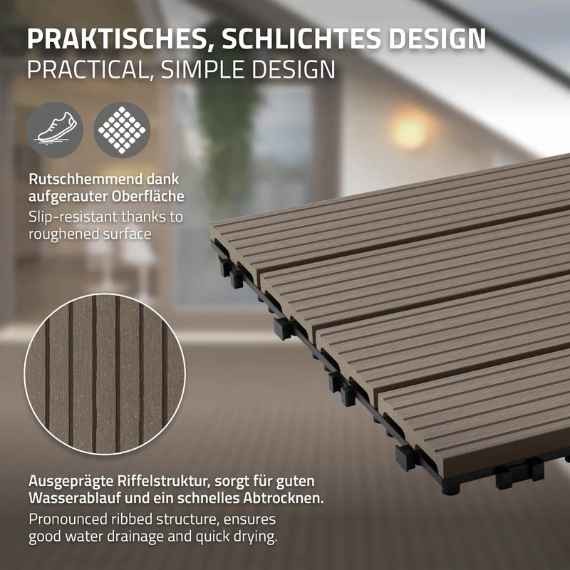 5er Pack WPC Bodenplatte 60x30 dunkelbraun