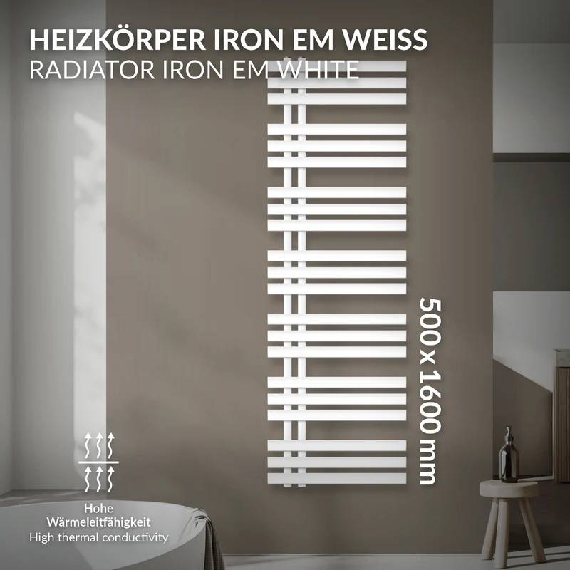 Design Badheizkörper Iron EM 500x1600 mm Weiß Luxe Bath