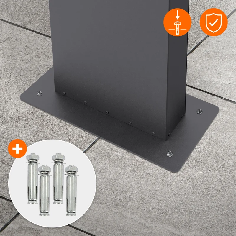 Standbriefkasten mit Zeitungsfach 37x37x11 cm Anthrazit/Schwarz-Marmoroptik aus Stahl ML-Design, Modernes Horizontales Design, Standhöhe 170 cm Anthrazit