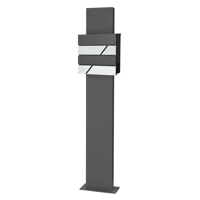 Standbriefkasten mit Zeitungsfach 37x37x11 cm Anthrazit/Weiß-Marmoroptik aus Stahl ML-Design, Modernes Horizontales Design, Standhöhe 170 cm Anthrazit