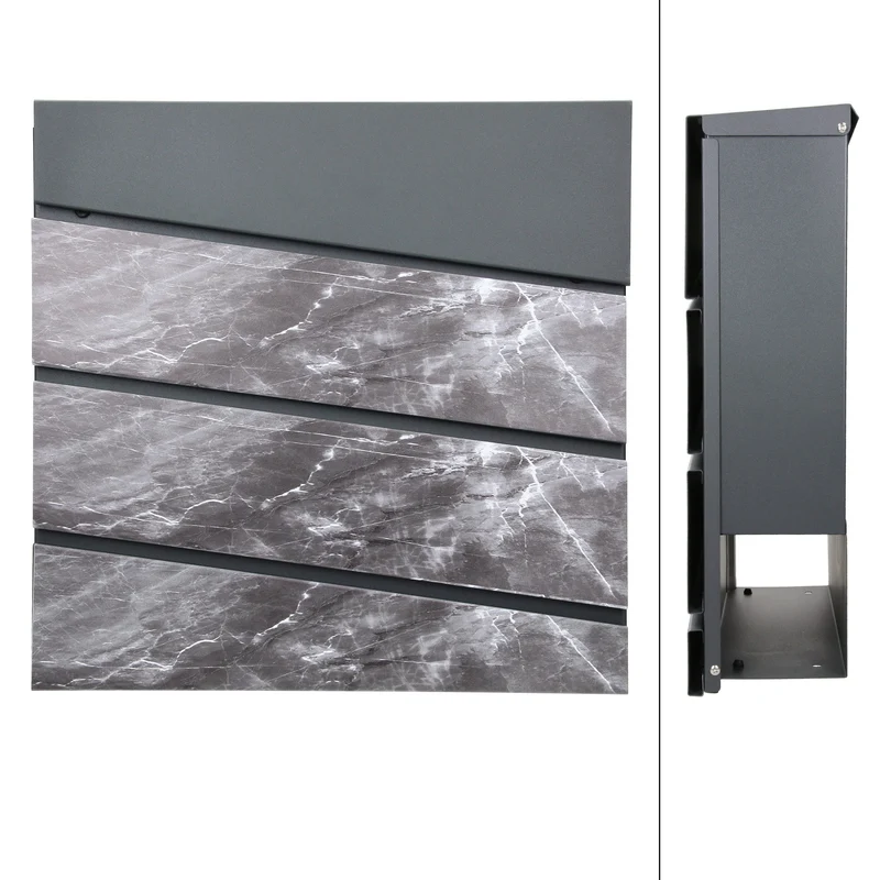 Standbriefkasten mit Zeitungsfach 37x36,5x11 cm Anthrazit/Schwarz-Marmoroptik aus Stahl ML-Design, Modernes Diagonales Design, Standhöhe 120/170 cm Anthrazit