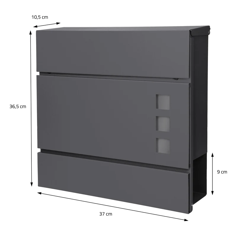 Standbriefkasten mit Zeitungsfach 37 cm Anthrazit inkl. Ständer 170 cm hoch Anthrazit Briefkasten freistehend