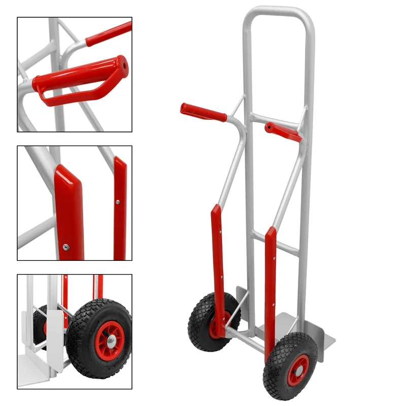 Sackkarre mit Treppenrutsche, belastbar bis 200 kg, aus Aluminium, PU Kunststoff Griff, 3.00-4" Gummi-Luft-Rädern