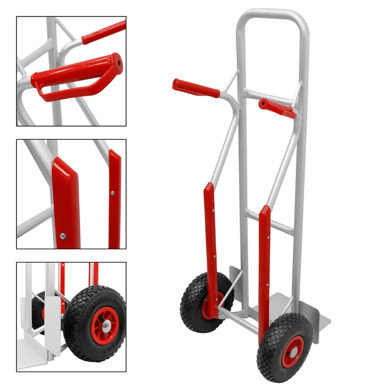 Sackkarre mit Treppenrutsche, belastbar bis 150 kg, aus Aluminium, PU Kunststoff Griff, 3.00-4" Gummi-Luft-Rädern