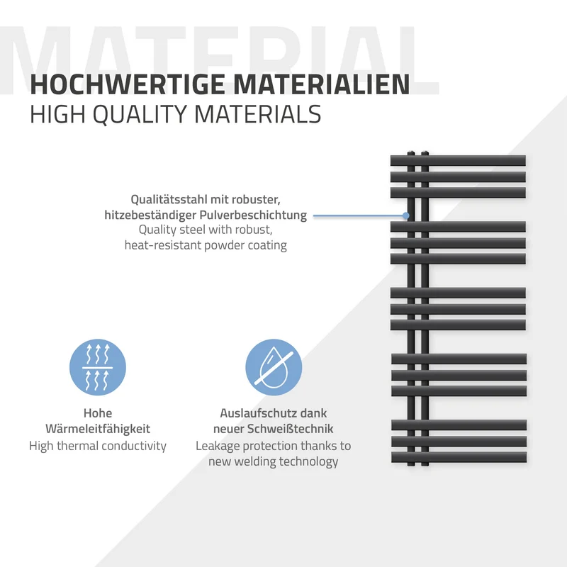 Elektrischer Badheizkörper mit Heizstab 1200W 500x1200 mm Anthrazit