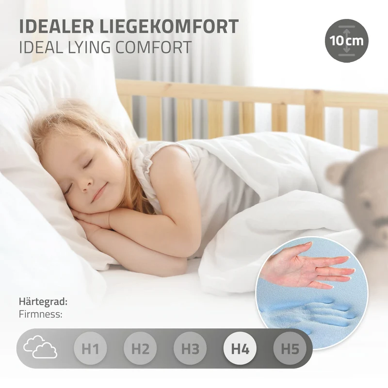 Kinderbett Hausbett 70x140 cm Natur aus Kiefernholz inkl. Matratze H-10cm Rausfallschutz Dach und Lattenrost ML-Design