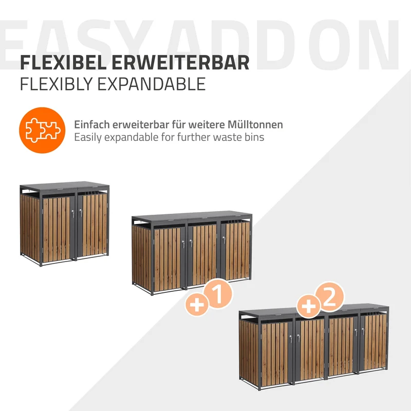 Mülltonnenbox 4er bis 240L 264x80x120 cm aus Stahl in Eichenoptik ML-Design
