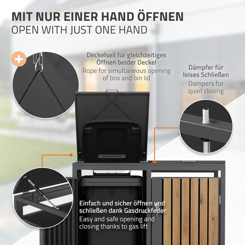 Mülltonnenbox 3er bis 240L 200x80x120 cm aus Stahl in Eichenoptik ML-Design