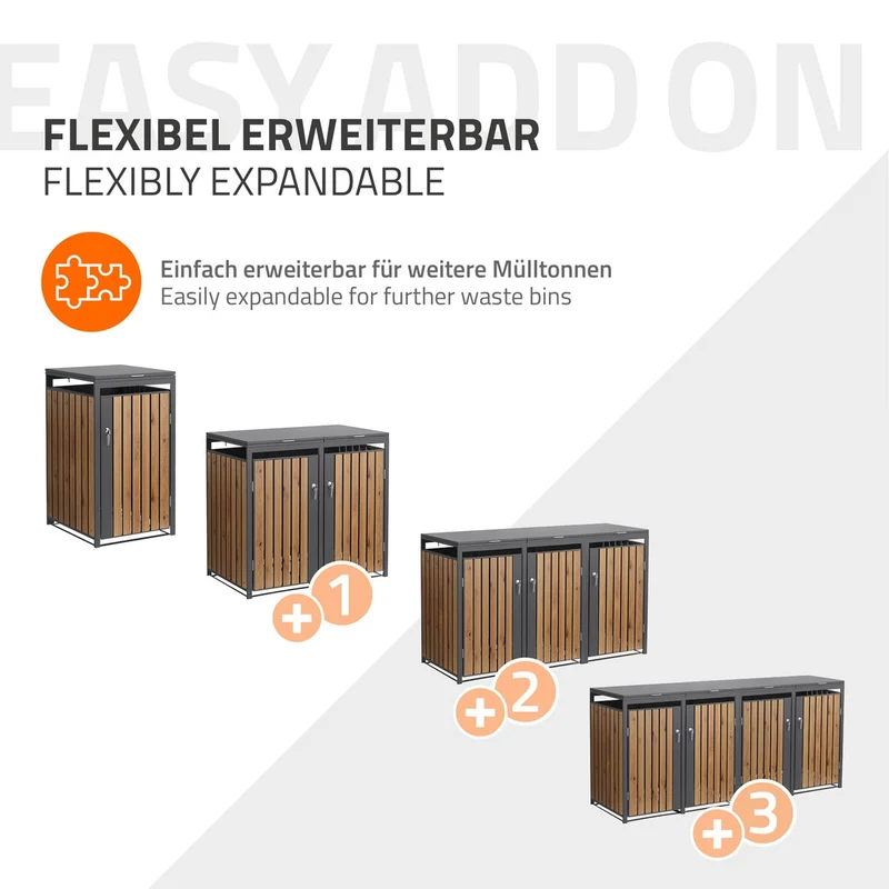 Mülltonnenbox 3er bis 240L 200x80x120 cm aus Stahl in Eichenoptik ML-Design
