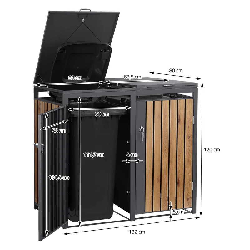 Mülltonnenbox 3er bis 240L 200x80x120 cm aus Stahl in Eichenoptik ML-Design
