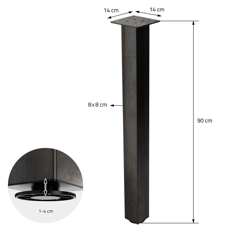 4er Set Tischbeine I-Design 90cm Industrial Tischgestell aus pulverbeschichteter Stahl, Profil 8x8cm, höhenverstellbare Möbelfüße ML-Design