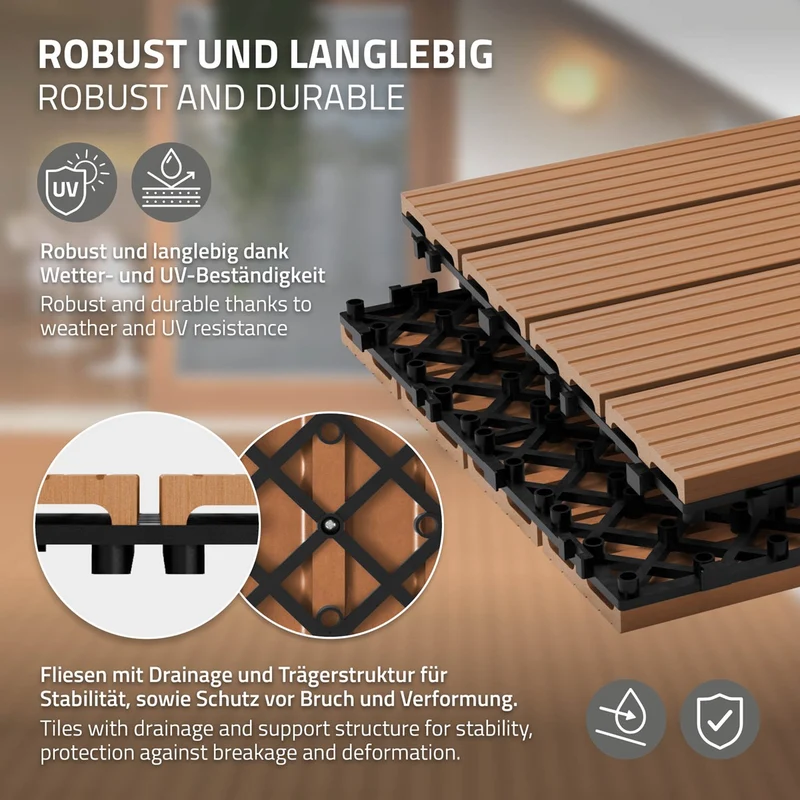 Terrassenfliesen 60x30 cm 6er Set für 1m² Hellbraun aus WPC