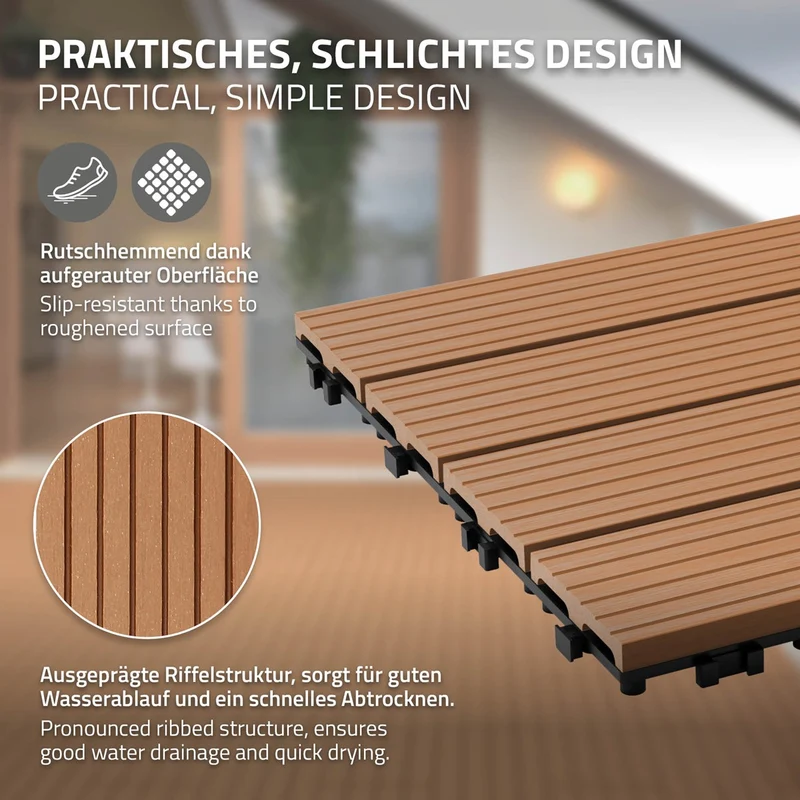 Terrassenfliesen 60x30 cm 6er Set für 1m² Hellbraun aus WPC