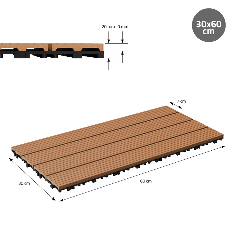 Terrassenfliesen 60x30 cm 6er Set für 1m² Hellbraun aus WPC