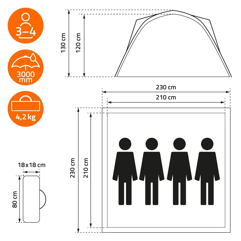Pop-Up Zelt für 4 Personen, Campingzelt Outdoor Grün, Kuppelzelt doppelwandig mit 2 Türen, Wurfzelt wasserdicht & winddicht mit Tragetasche